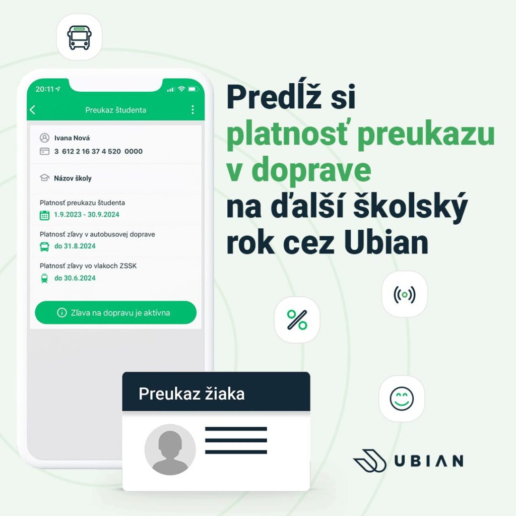 Online - predĺženie platnosti študentských dopravných kariet cez UBIAN